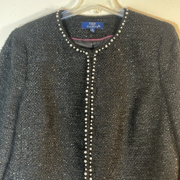 NWOT. RSVP by Talbots 18 Wool Blend Shimmer Boucle Tweed Jacket with Pearl Trim. - Picture 6 of 13